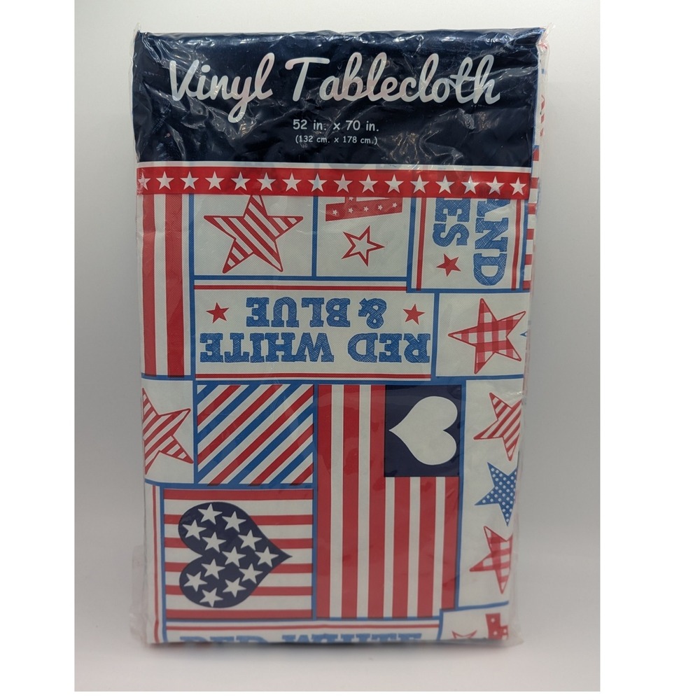 Mainstream Patriotic Red White Blue Vinyl Tablecloth 52x70 Oblong Stars Stripes